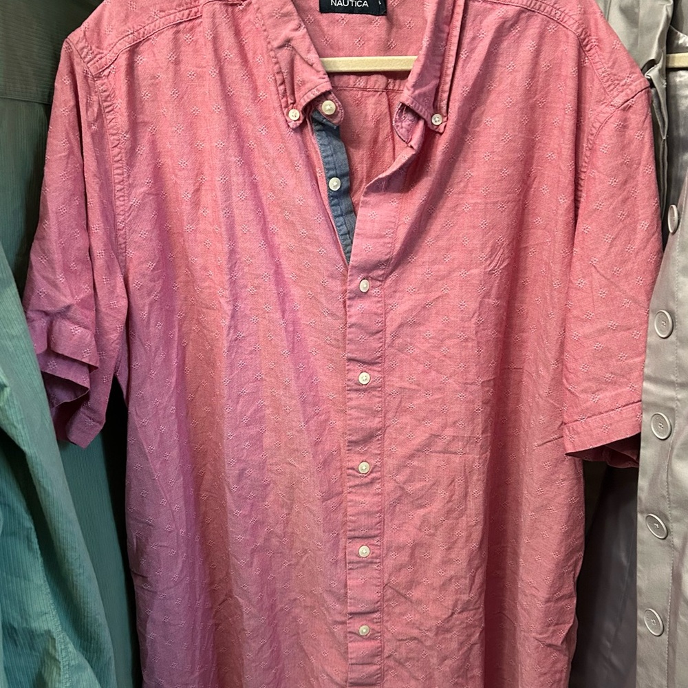 Nautica Men's Casual Light Red Button Down Shirt